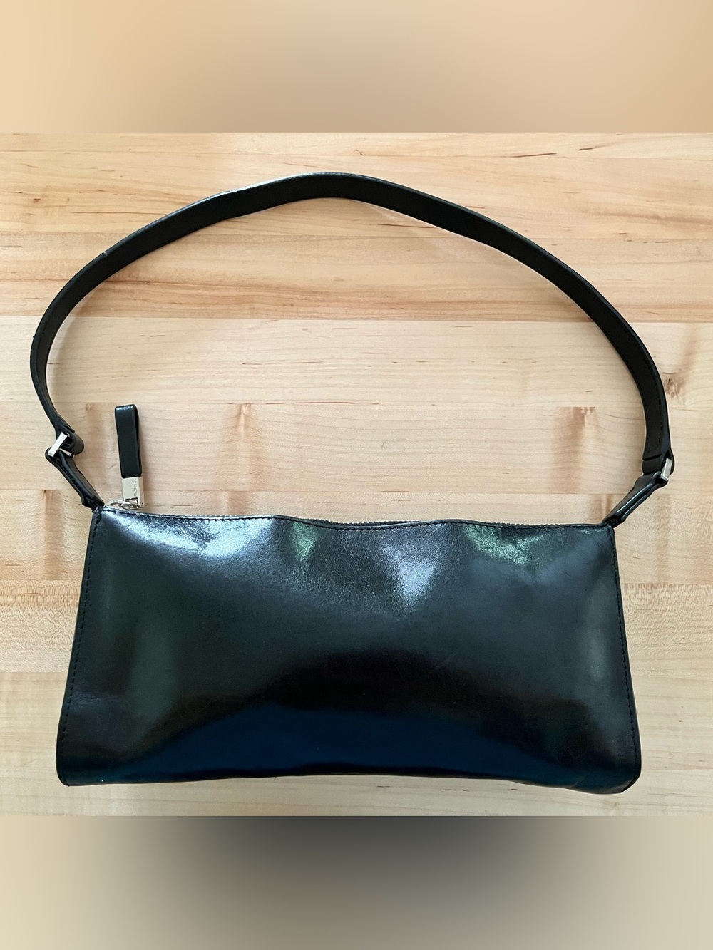 Monsac Y2K Sleek Small Black Patent Shoulder Bag